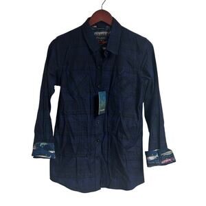 NEW Pladra Womens Button Down Shirt Sz Medium Flip Cuff Fish Nature 100% Cotton